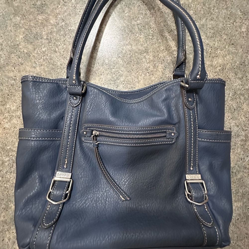 Chaps Blue Leather Tote Bag